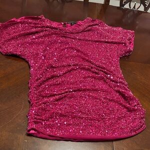 Aidan Maddox, hot pink sequin embellished shoulder, cut out mini dress
